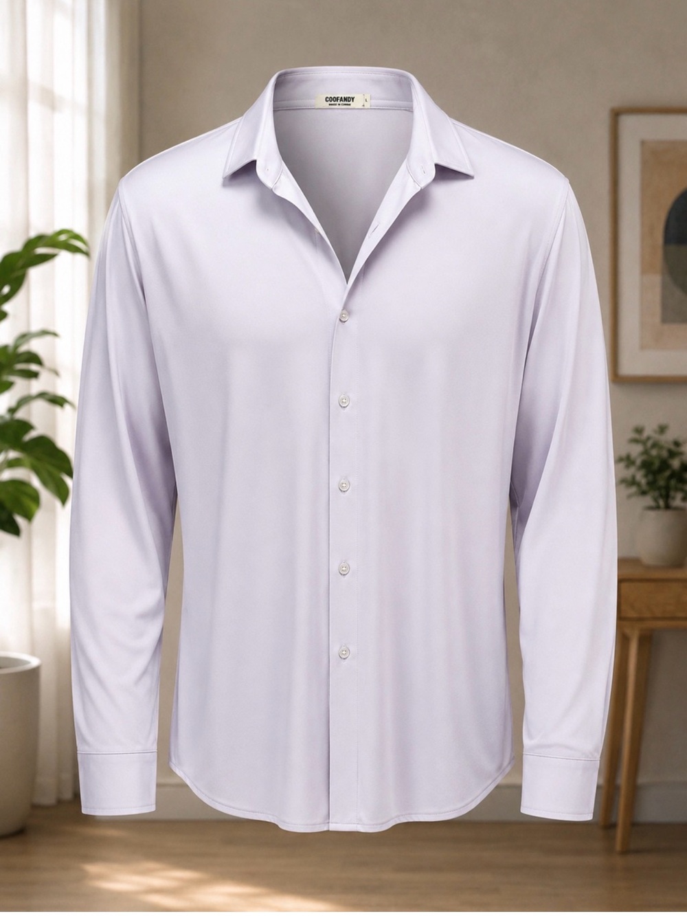 COOFANDY Men's Light White L Long-Sleeve Dress Shirt